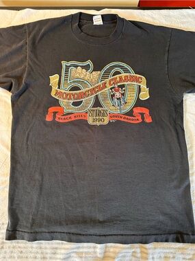 Vintage 1990 Sturgis 50th Motorcycle Glittery Graphic Tee